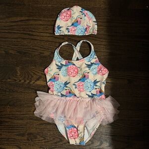 Lola + The Boys Floral One Piece with Tutu - Pink and Blue